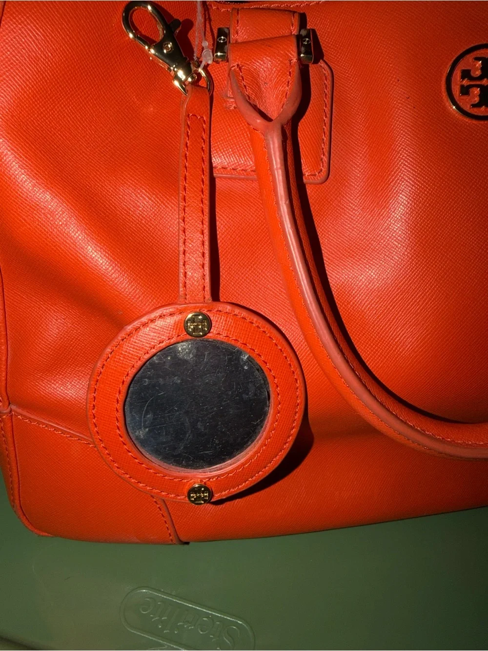 Tory Burch Orange Robinson Double Zip Top Handle Tote with Gold Logo